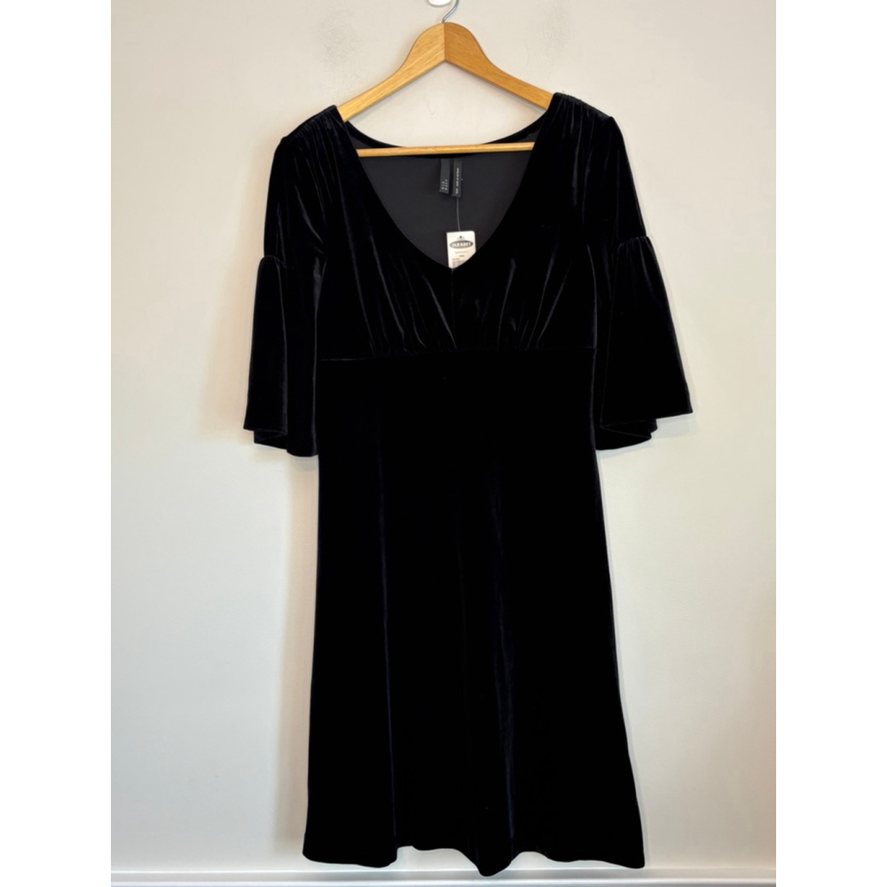 Vintage Y2K Old Navy Black Women's Small Velvet Bell Sleeve Mini Dress New with